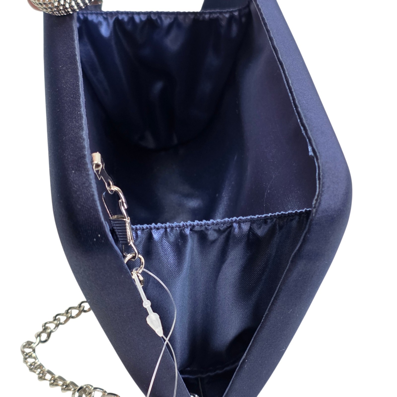 Nina Crystal Clasp Satin Minaudiere Evening Clutch Navy NWT