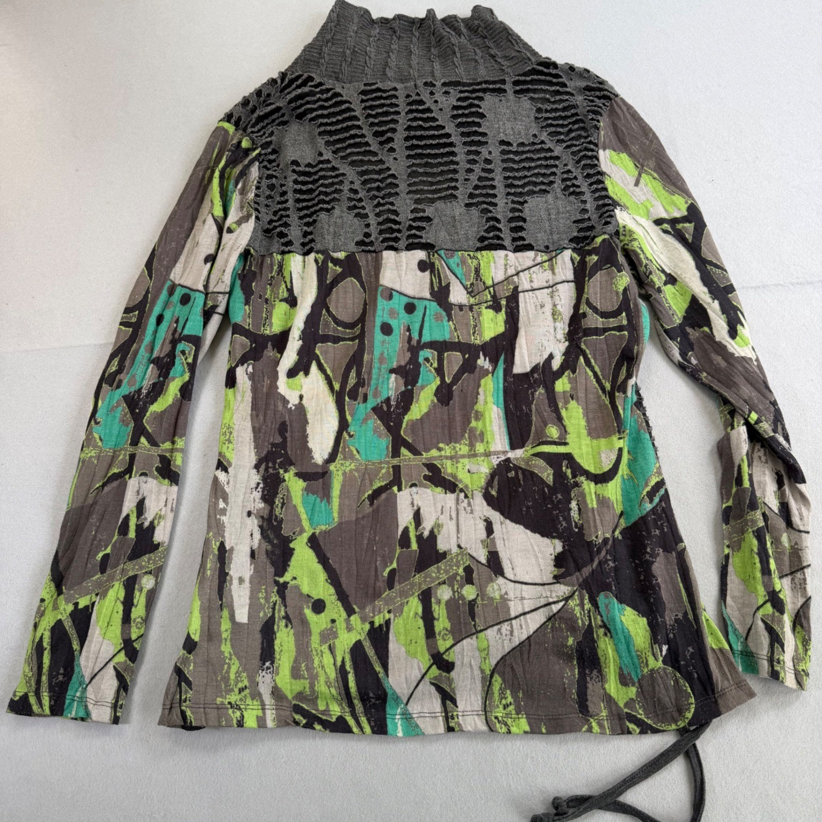 Cativa Womens Abstract Graphic Cowl Neck Top Wearable Art Mixed Media Size L