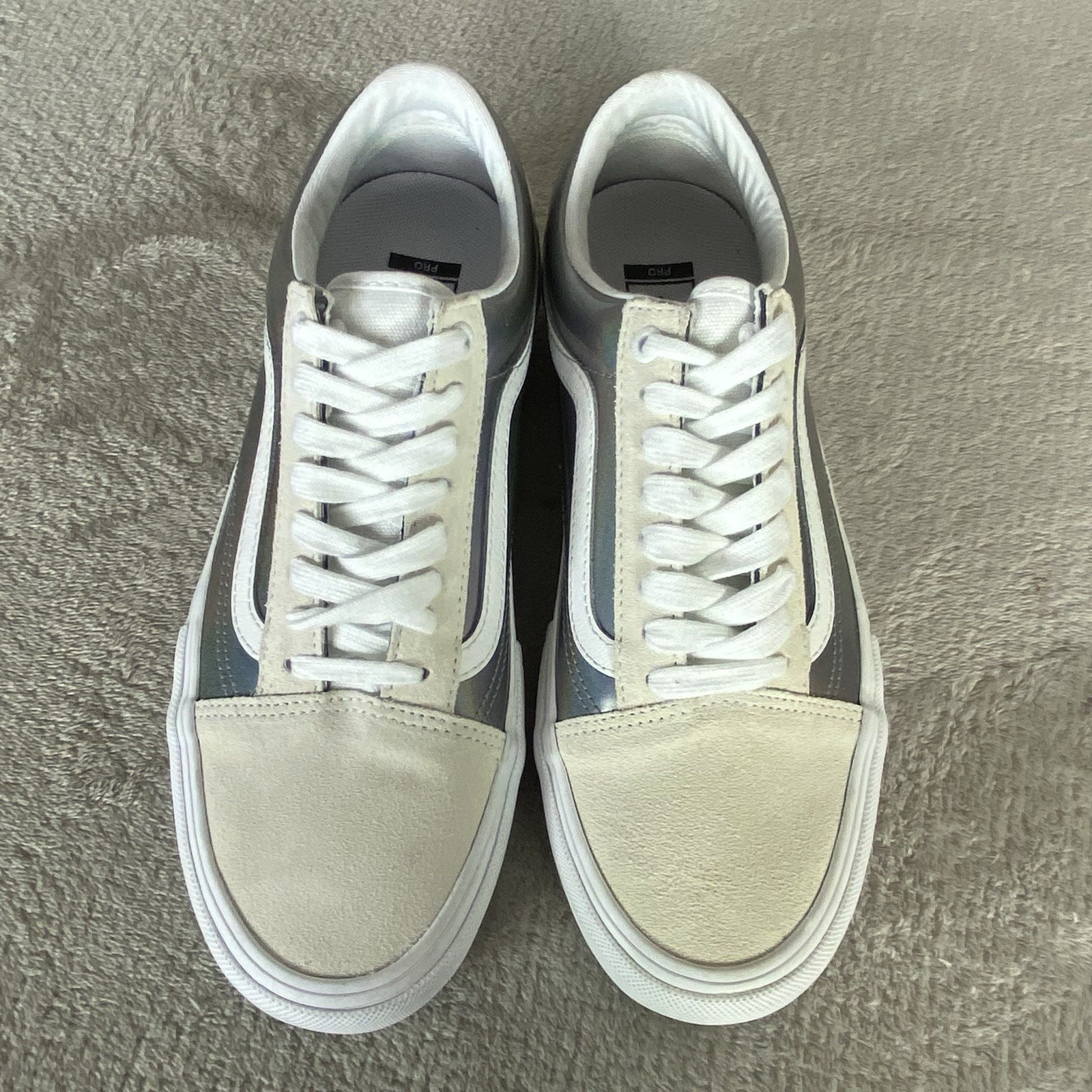 Vans Old Skool Pro Iridescent Shoes Men 8 Women 9.5 White Suede Sneakers NEW