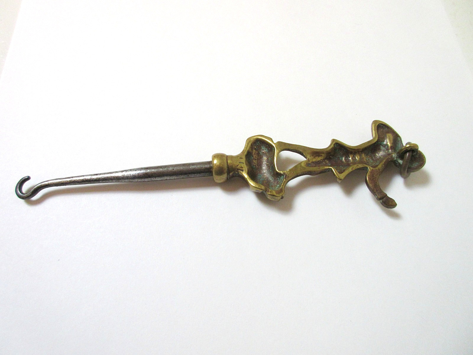 Antique Figural Brass Button Hook Peter Pan