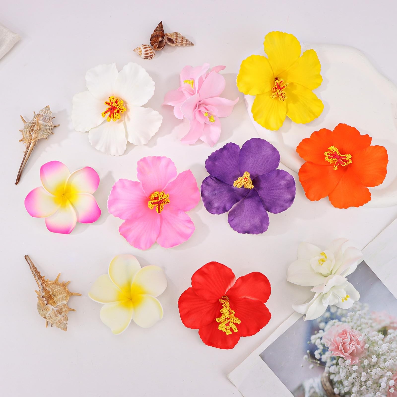 ANBALA 10Pcs Hawaiian Flower Hair Clips 1 Count (Pack of 1), Multi-colored