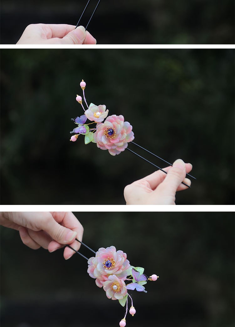Rainbow Glass Hairpin U Shaped Traditional Chinese Hair Stick Hair Accessories