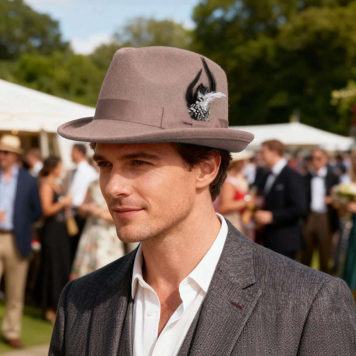 Classic Fedora Hats for Men Gentleman Short Brim Felt Feather Panama Dress Hat