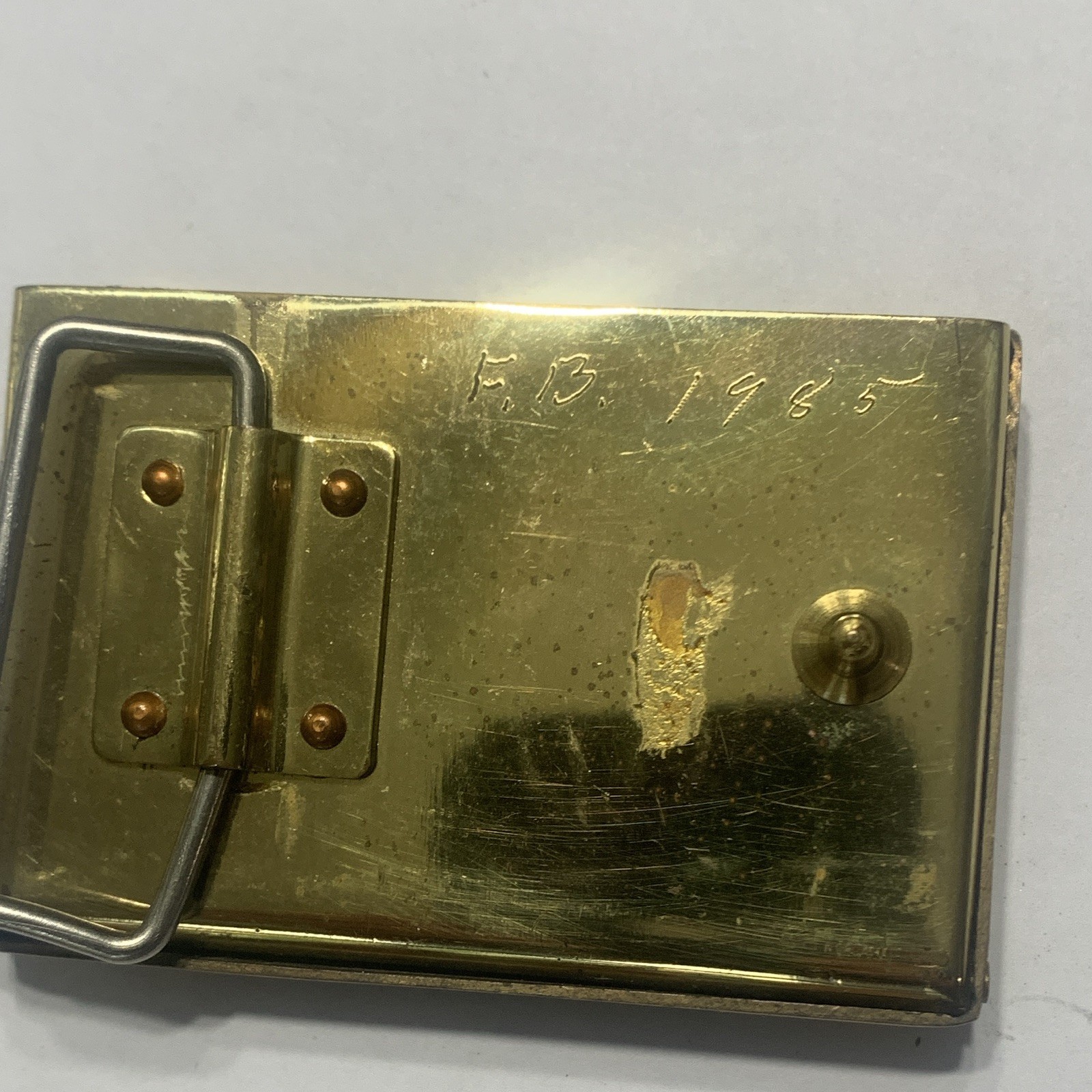 Gold Tone Engraved Floral Monogram Belt Buckle Hinged Back 1.5in 1985