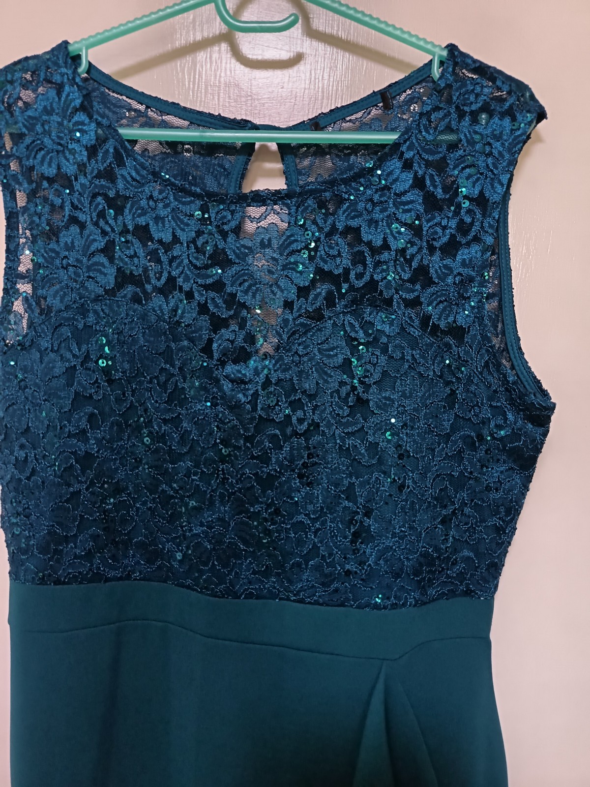 Quiz teal/jade sequin lace bodice wedding Occasion Pencil Dress UK16