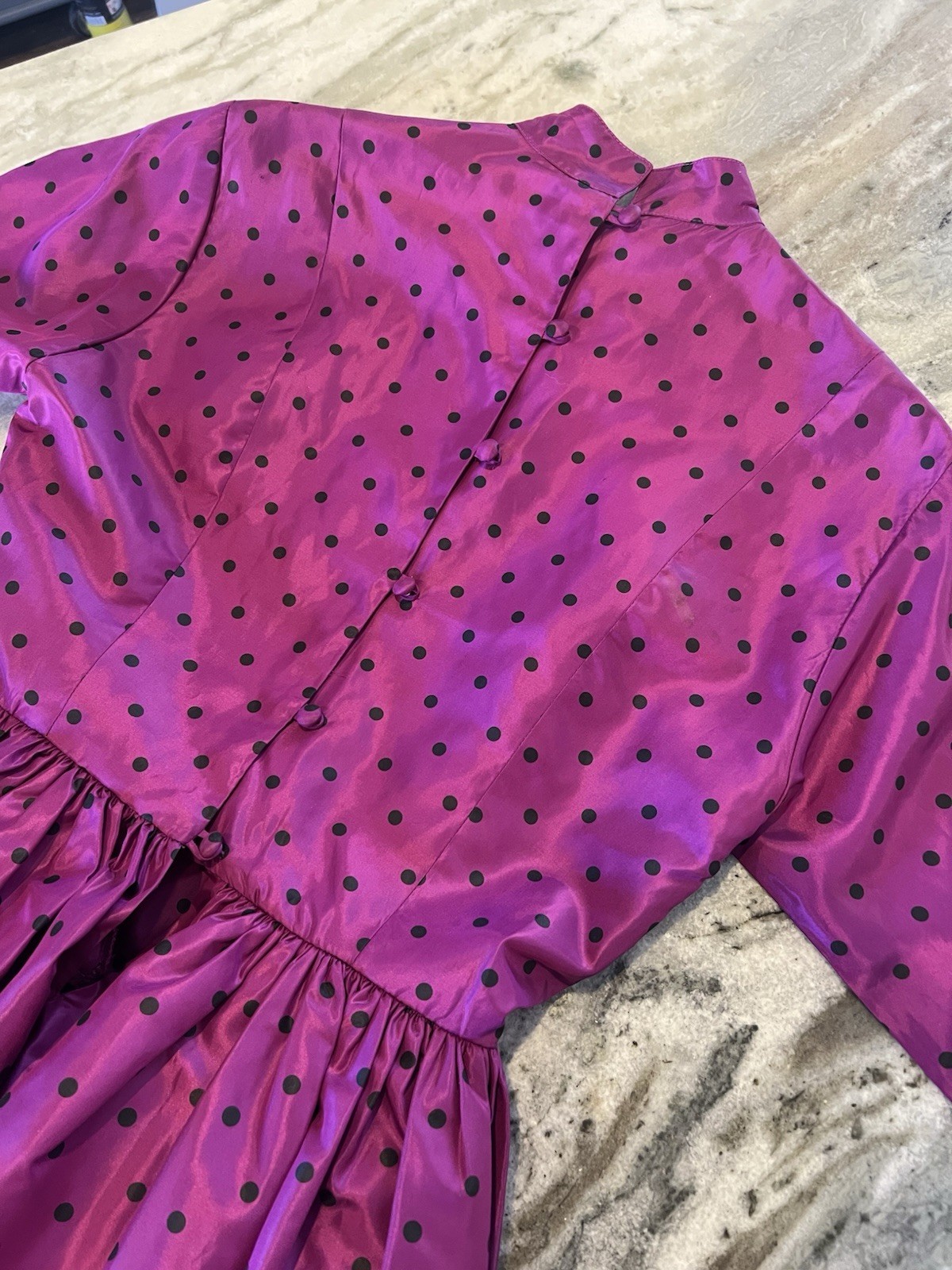VTG 80s Willi Smith WilliWear 6 Taffeta Dress Purple Black Polkadots Pouf Skirt
