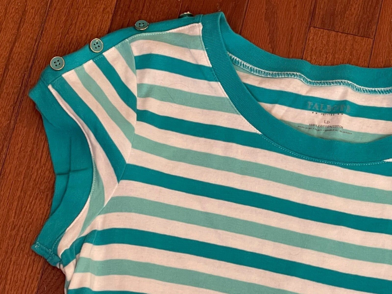 Talbots Petites Womens Turquoise and White Striped Top Shirt Size Large LP