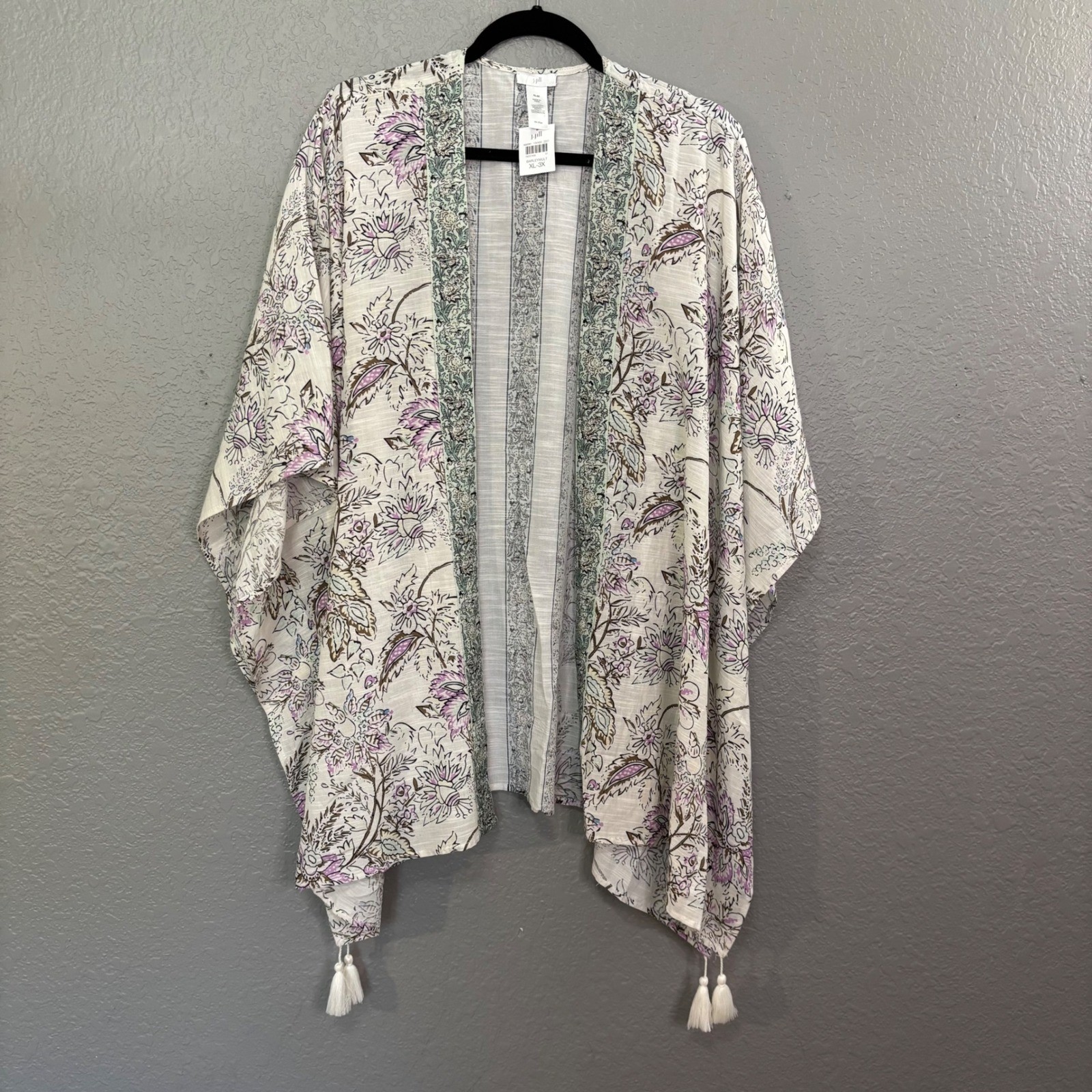 J. Jill Floral Kimono Wrap Barley Multicolored Tassel Open Front XL-3X New