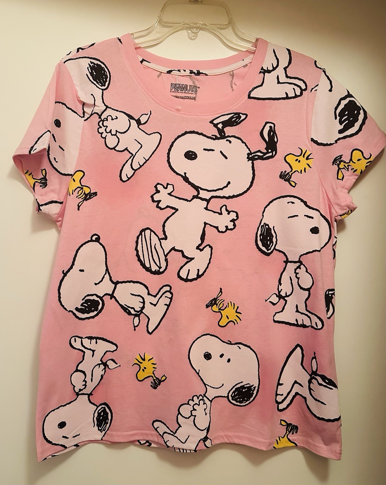 Peanuts Pink Snoopy Woodstock Graphic Crew Neck Short Sleeve Jersey Tee 1X