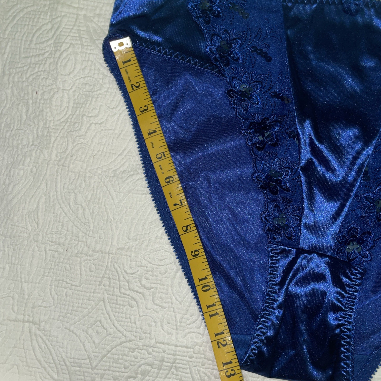 Delta Burke Panties size 10/3X Glossy Satin lace VTG hi-cut NOS Cobalt Blue