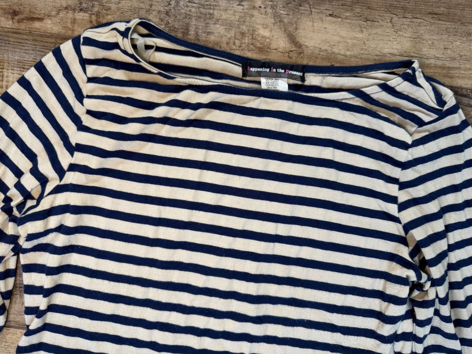 Happening In The Present Women’s Striped 3/4 Sleeve Shirt Top Size S