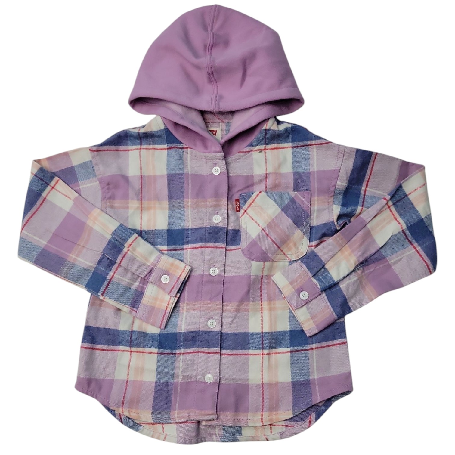 Levi’s Girl’s Buttons Warm Flannel Jersey Hooded Shirt (Lavender Herb, XS (4/5))