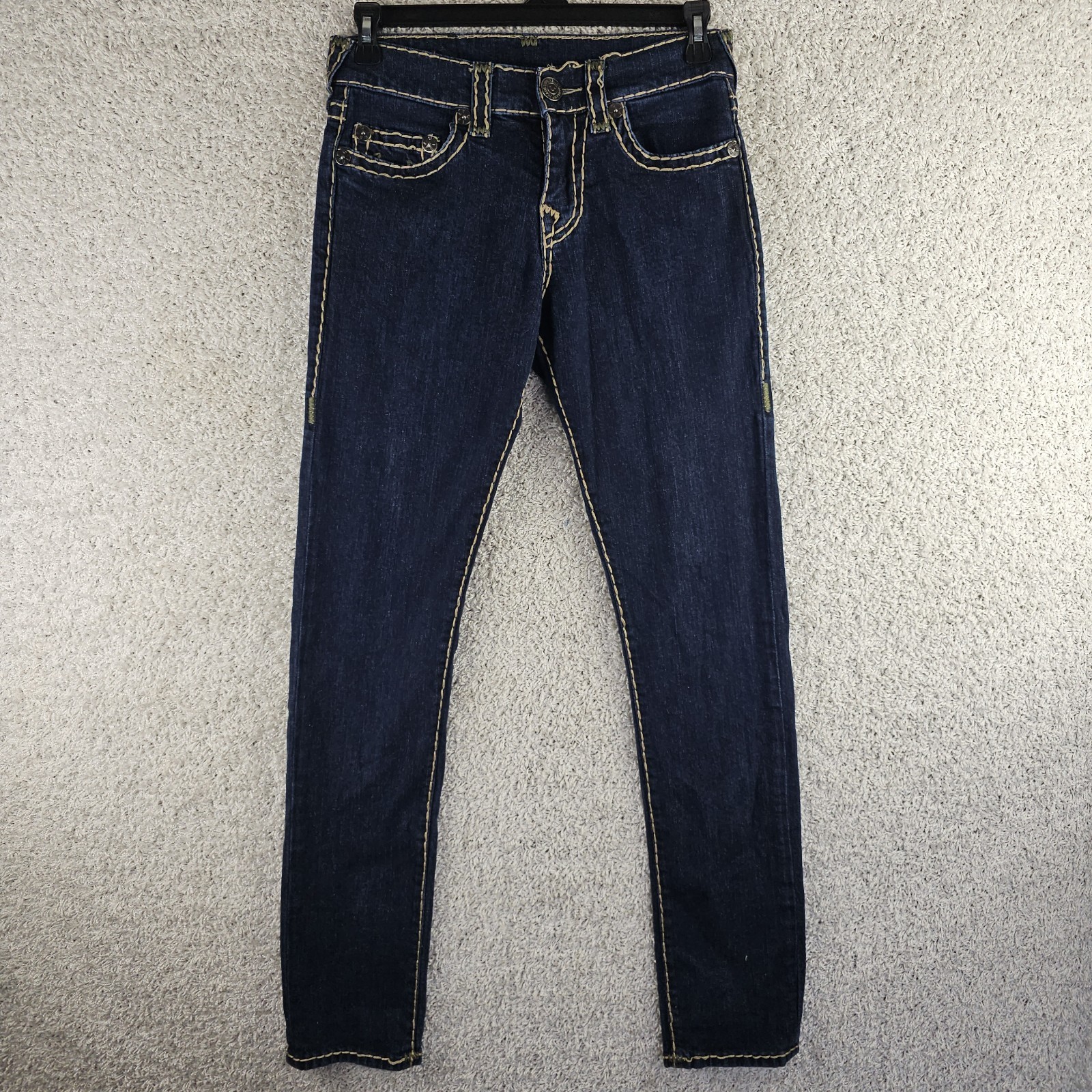 True Religion Geno Relaxed Slim Jeans Mens Size 29 31×32.5 Thick Yellow Stitch