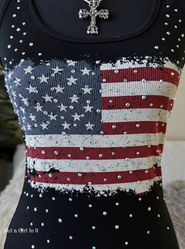 New Vocal Apparel Women’s Crystal Black American Flag Tank Top Shirt S M L XL
