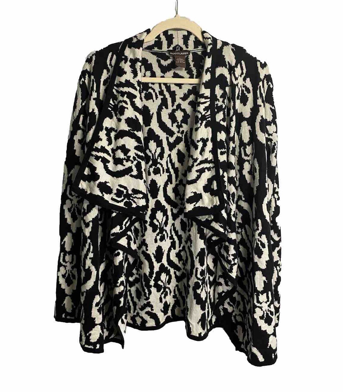 Elliott Lauren Womens Wool Geometric Zebra Print Open Front Drape Cardigan Large