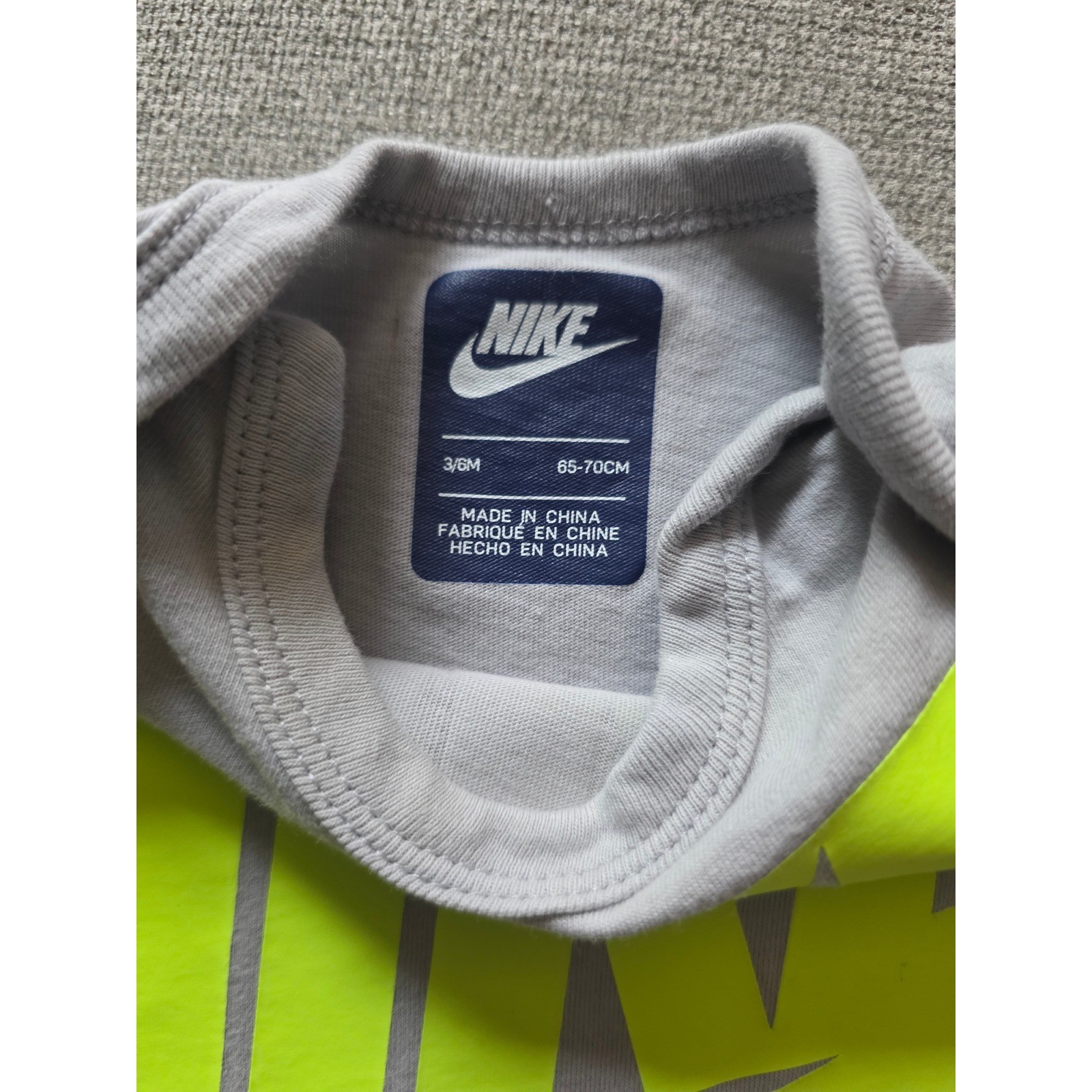 Nike Baby Bodysuit Neon Yellow Lettering Futura Romper 3-6 Months Short Sleeve