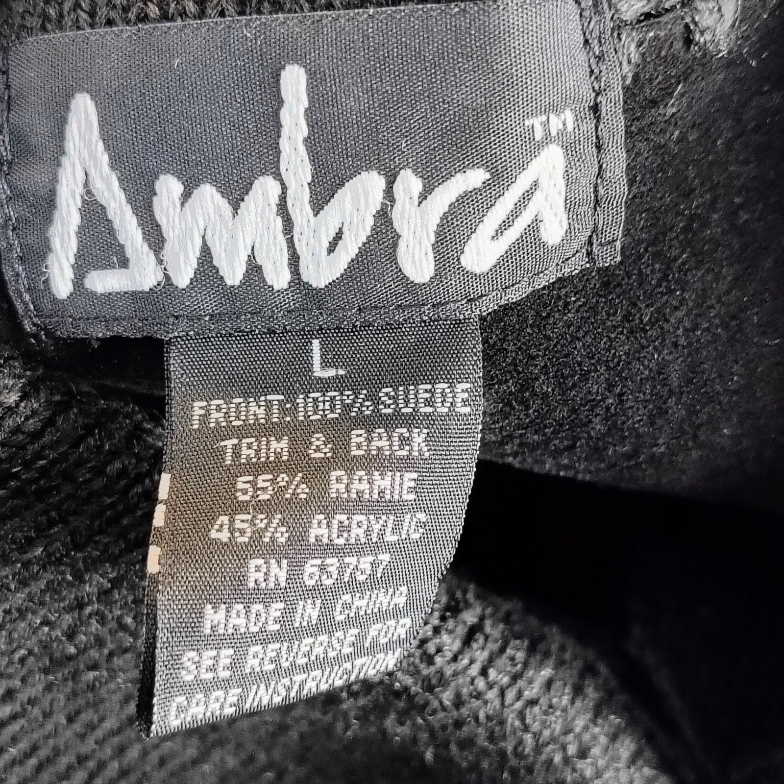 Ambra Womens Large Suede Patchwork Ribbed Knit Cardigan Sweater Black Grey Tan L