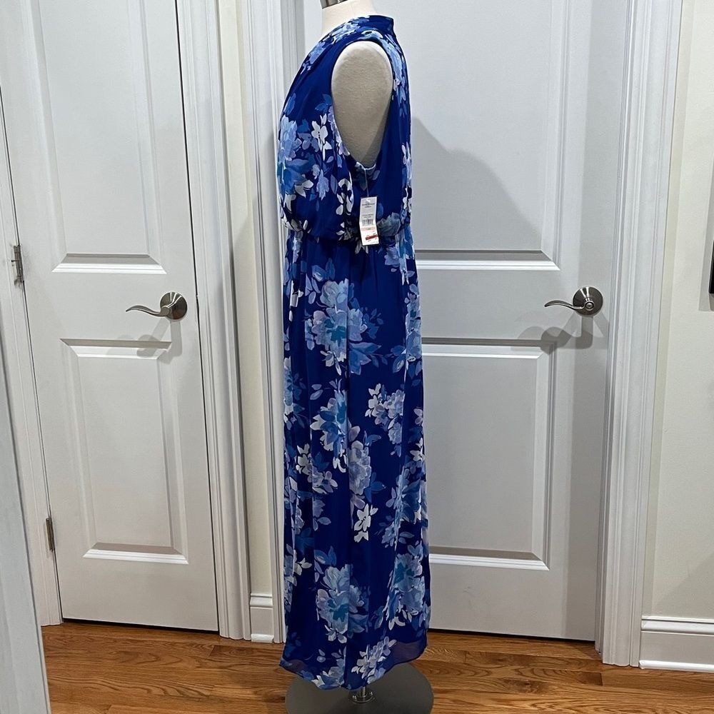 New! Jessica Howard Blue V-Neck Sleeveless Maxi Dress Size 14W NWT