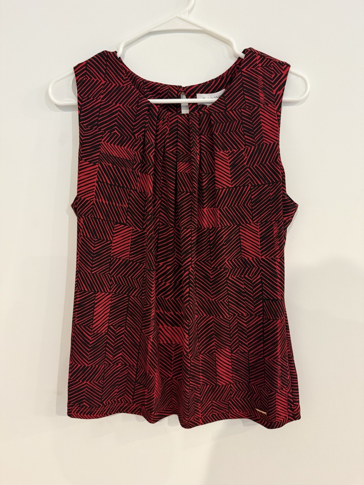 NWT Calvin Klein Petites Size PXL Red Black Stripe Stretch Spandex Mix Tank Top