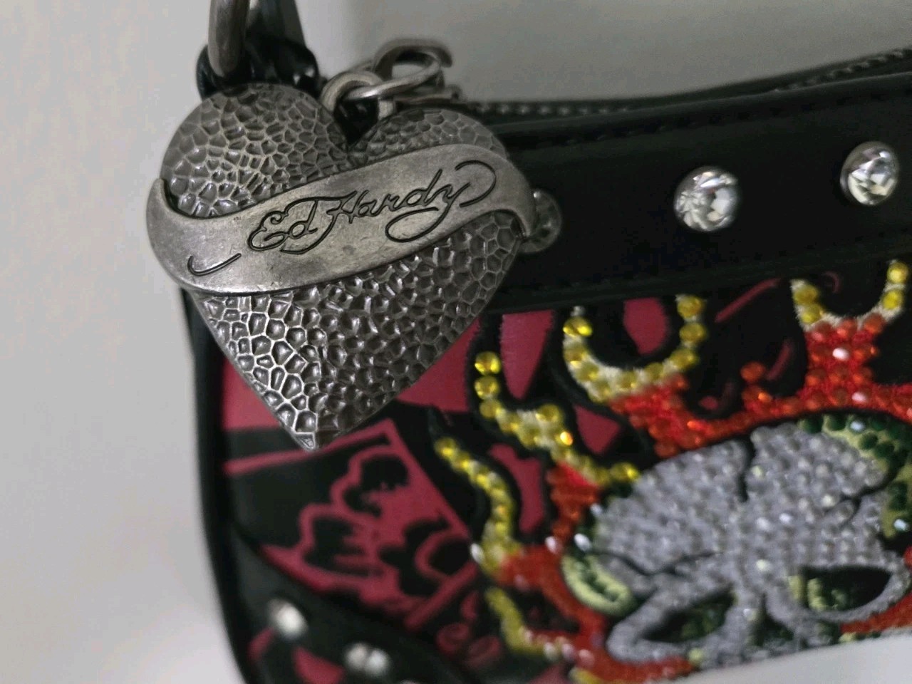 ​🔥 NWT Ed Hardy Y2K Baguette Bag – Rhinestone Skull & Flames – Smooth 🔥
