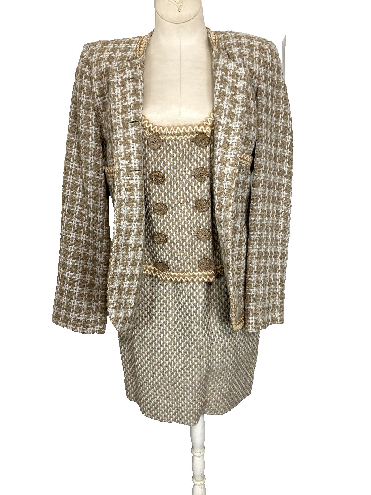 Morgan de Toi 3pc Boucle Tweed Suit Jacket Skirt Vest France Small