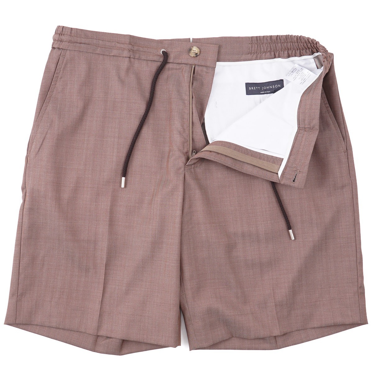 Brett Johnson Cocoa Brown Lightweight Wool Drawstring Shorts L (35-36) NWT