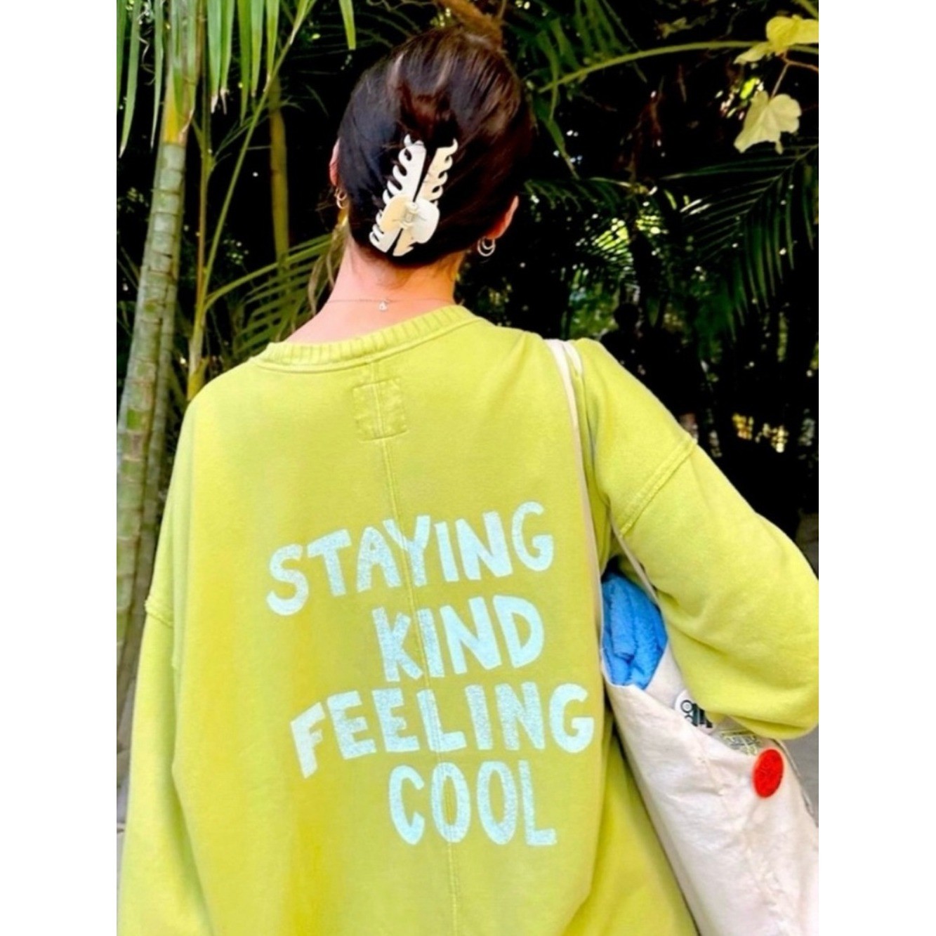 Aerie Oversized Lime GreenPullover Staying Kind Feeling Cool Crewneck L