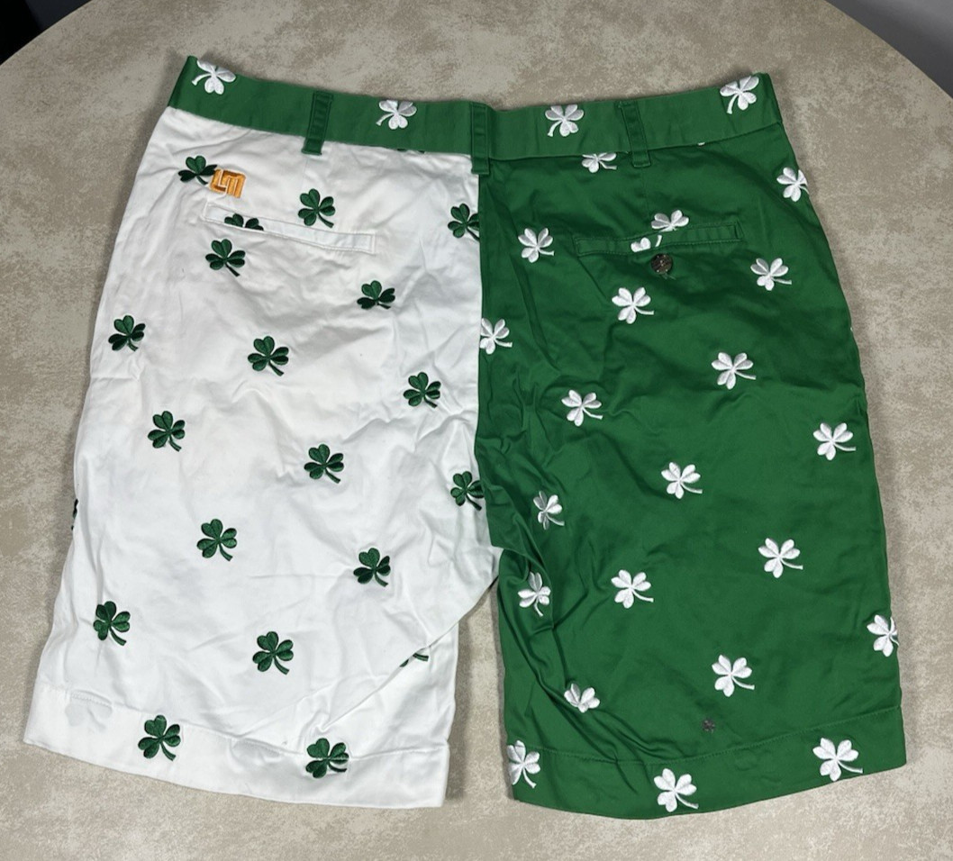 Loudmouth Green White Shamrock Golf Shorts Size 38 1395