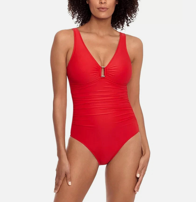 Ralph Lauren Red Ring-Detail Over-the-Shoulder One-Piece Swimsuit Size 6