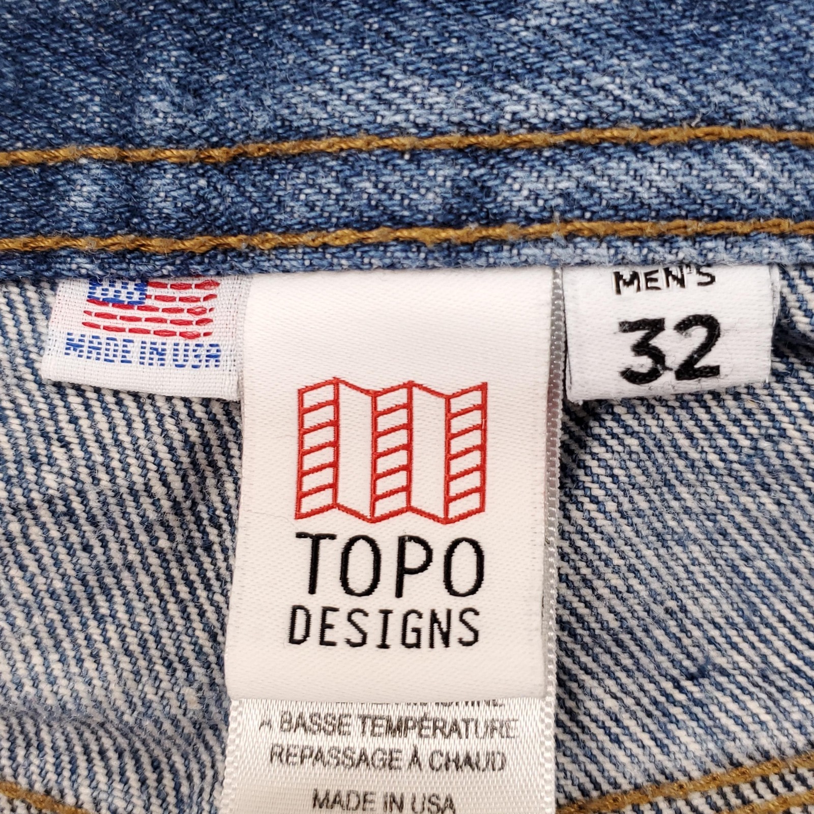 Topo Designs Jeans Mens 32 Blue Denim Button Fly Straight Leg Made in USA Casual