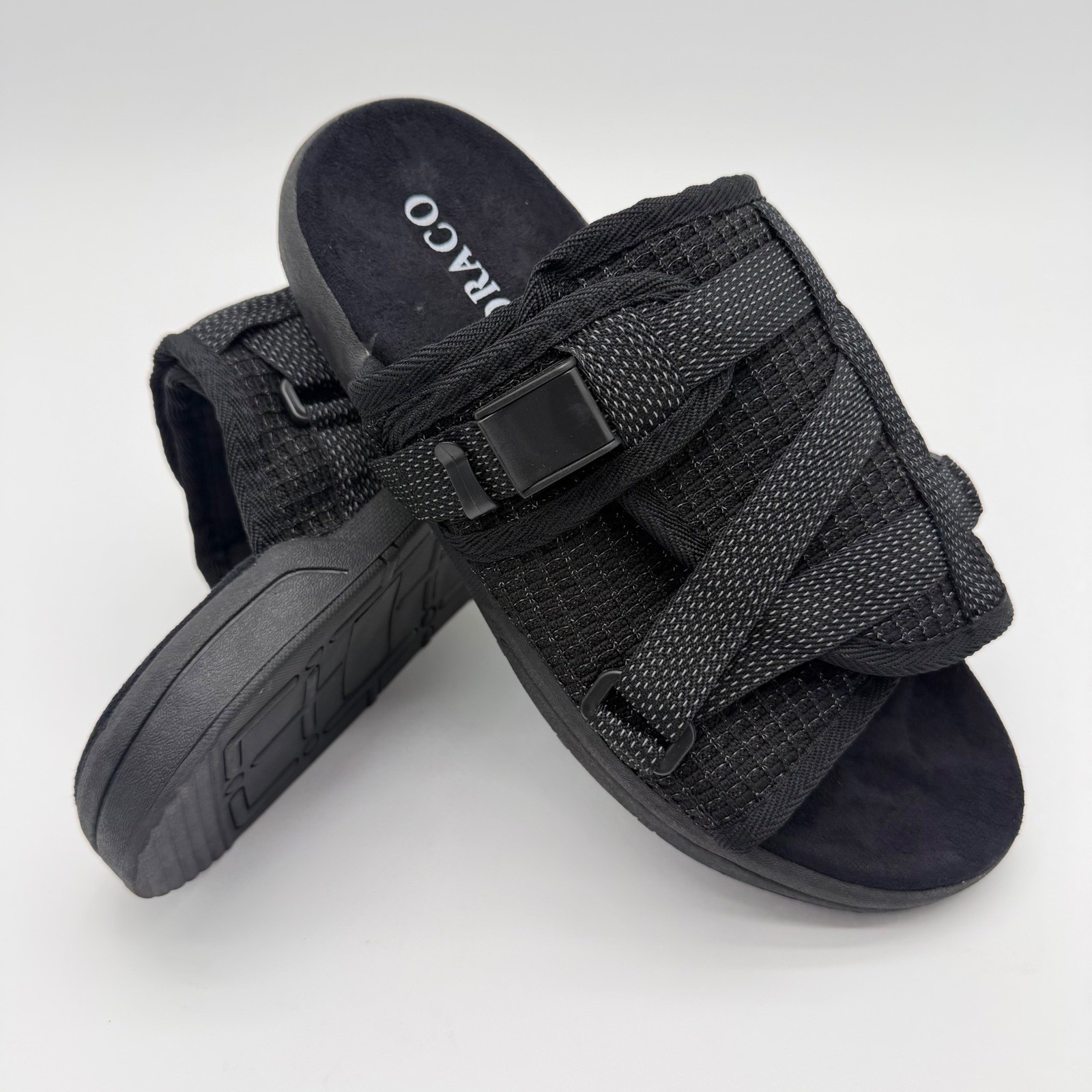 Draco Mens 11-12 fits 10.5thru 12 Thunder BlackGrey Lounge/ Street Slides