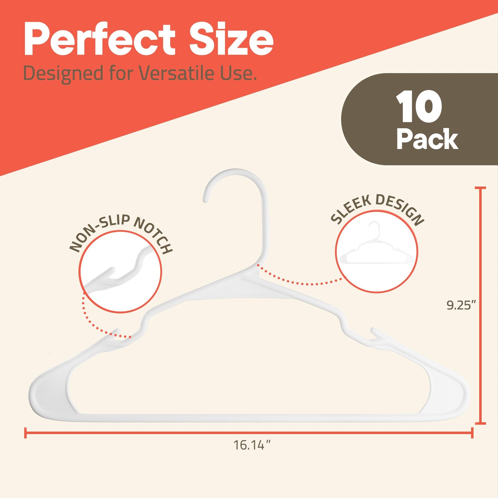 White Plastic Hangers 10 Pack– Heavy-Duty Plastic Hangers Slim and Space-S