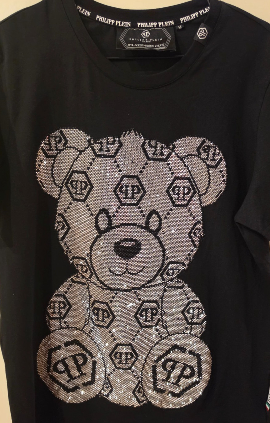 Philipp Plein Teddy, Rhinestone, Black T-shirt Medium, Authentic MSRP $700, Y2K