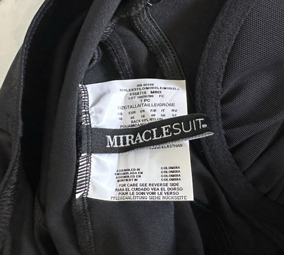 NWT MIRACLESUIT Size 16 Iridium Minx Black One-Piece Slimming Swimsuit $188