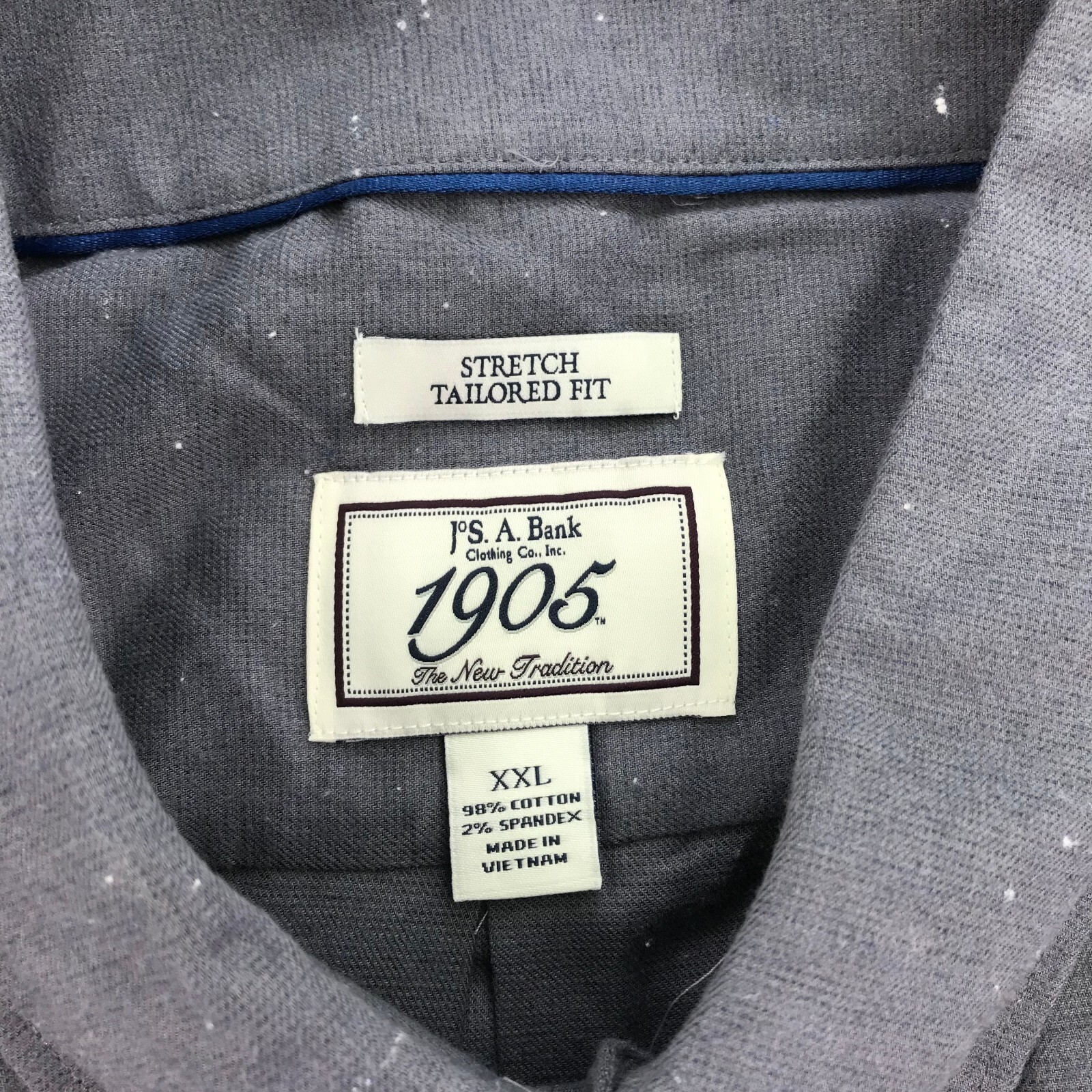 Jos A Bank Shirt Mens XXL 2XL Gray Stretch Tailored Fit Button Down Long Sleeve