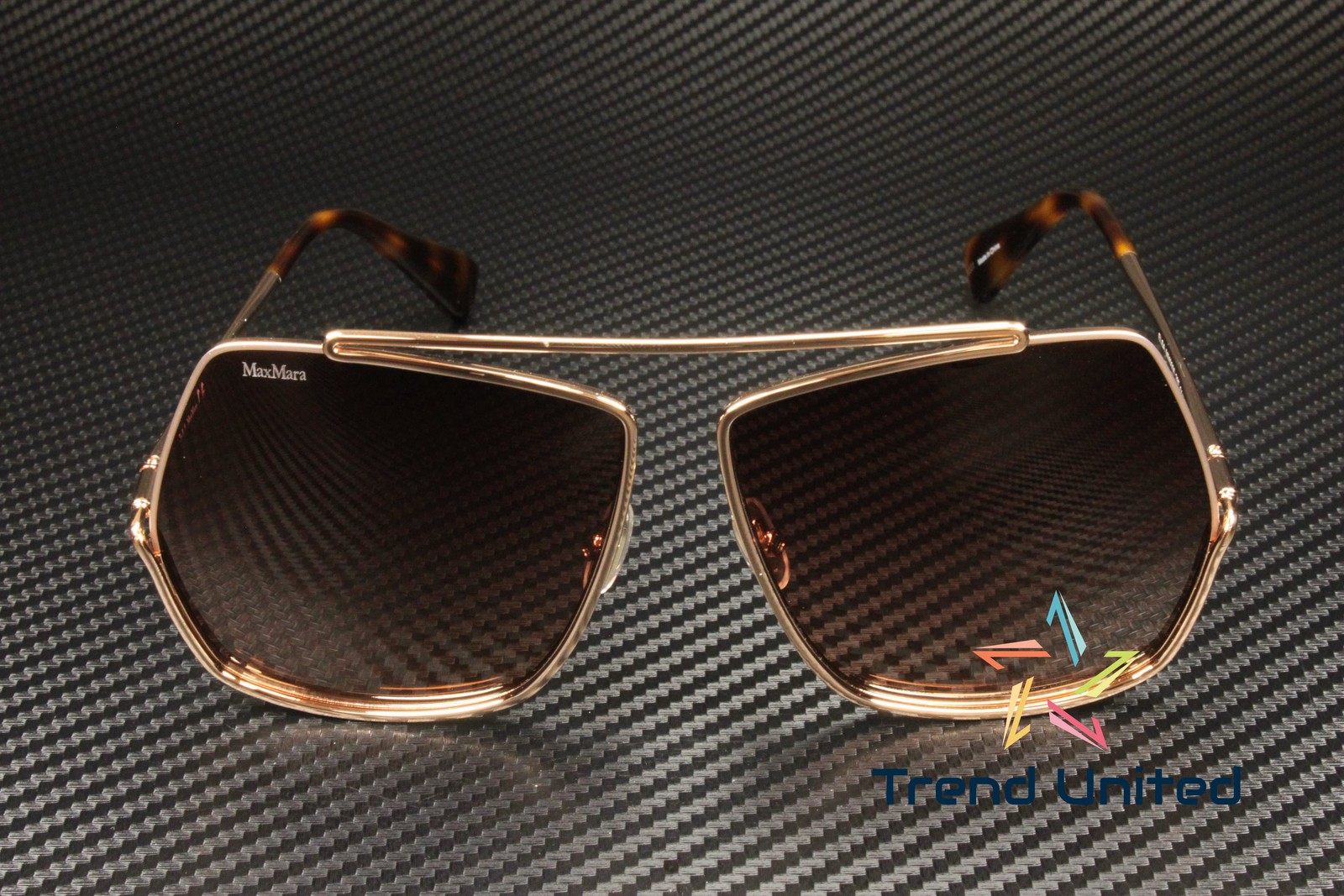 MaxMara MM0006 28F Shiny Rose Gold Gradient Brown Metal 64 mm Women’s Sunglasses