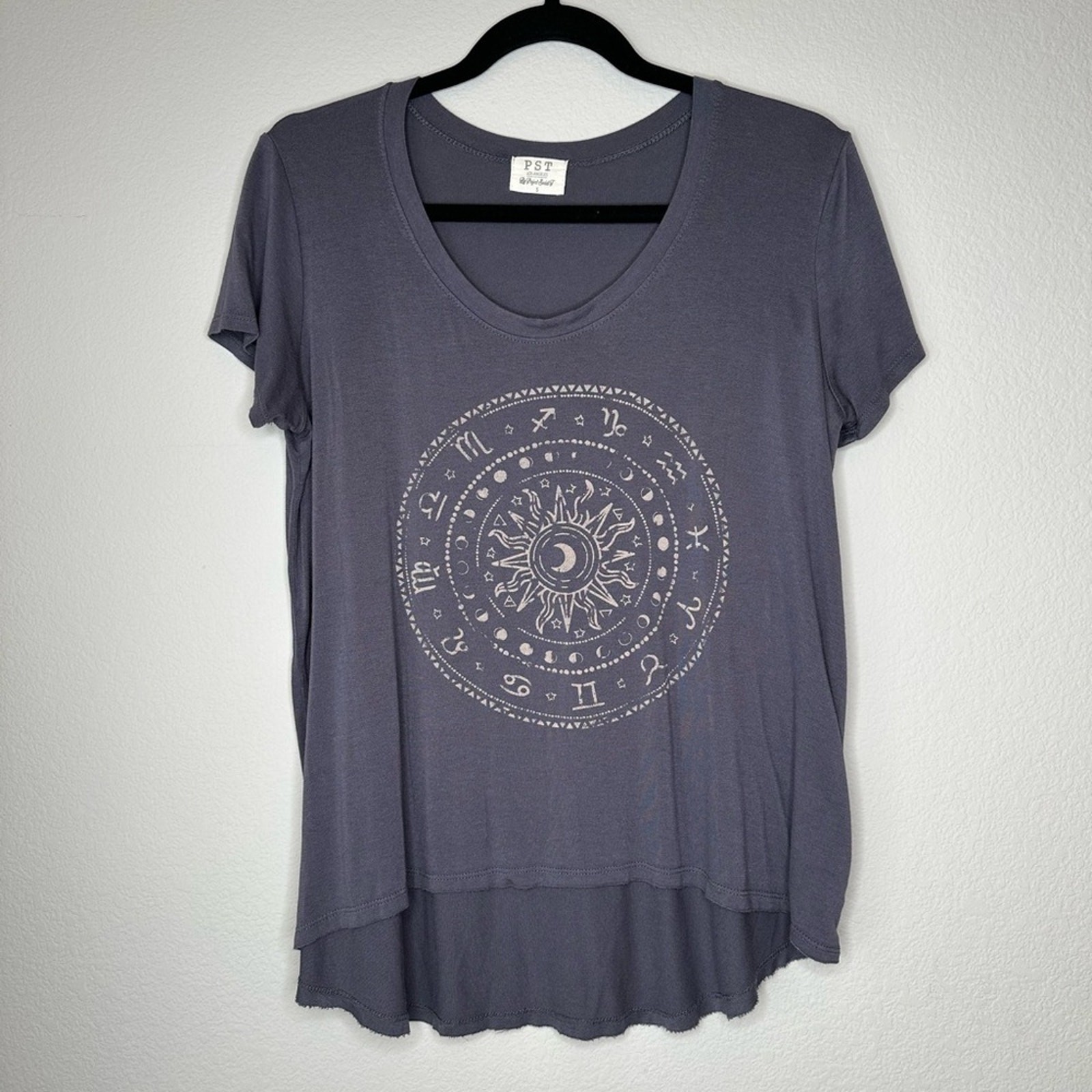 PROJECT SOCIAL T Womens Horoscope Short Sleeve Slub T-Shirt Grey Size Small