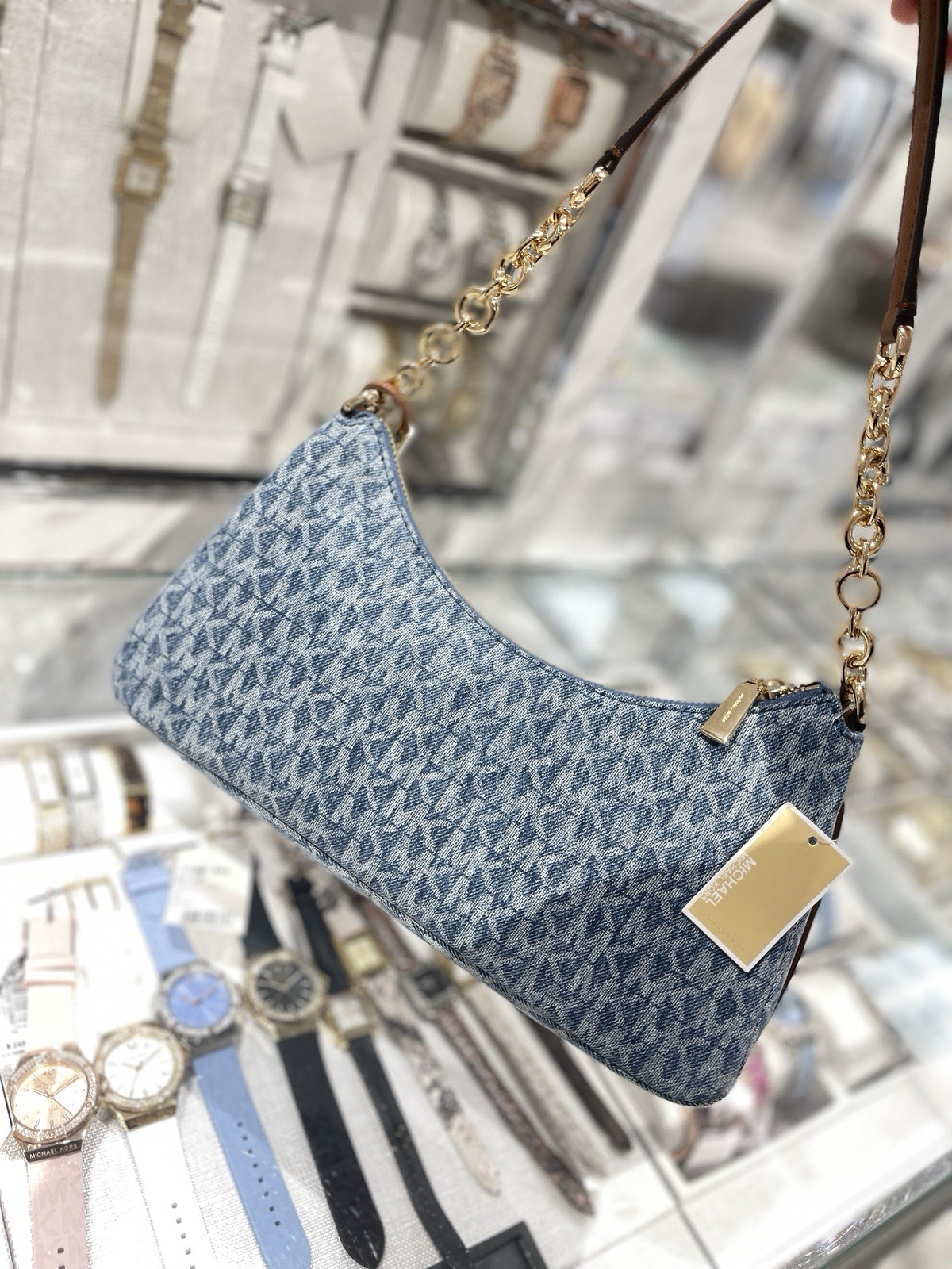 MICHAEL KORS Nolita Medium Chain Pochette denim NWT