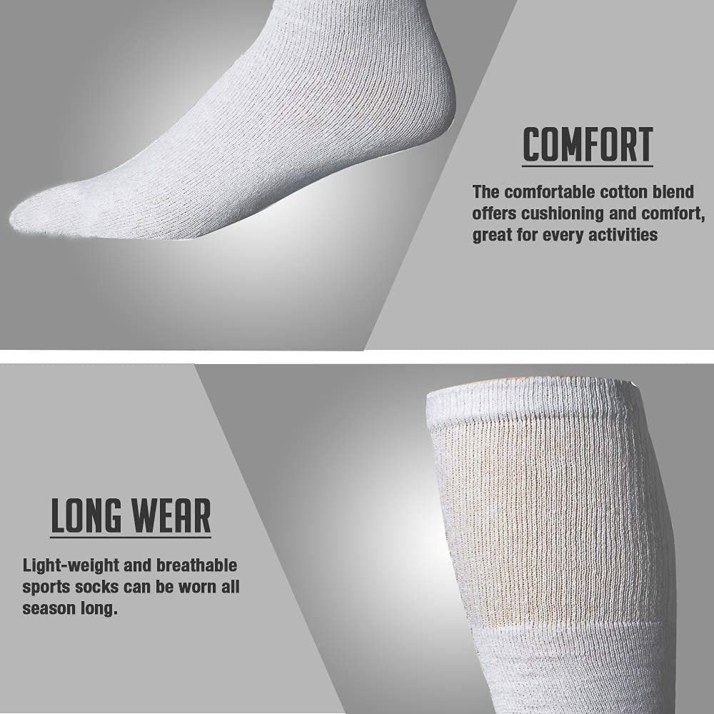 Unisex Wholesale Bulk Cotton Tube Socks,(48 Pk White,Mens 10-13(Shoe Size 7-12)