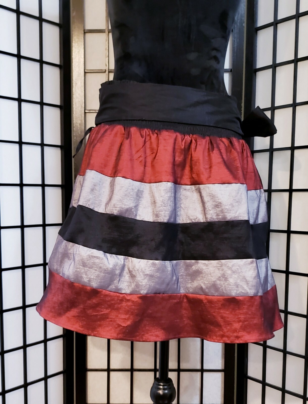 Sequin Hearts Junior XL Skirt Striped Taffeta Black Silver Burgundy