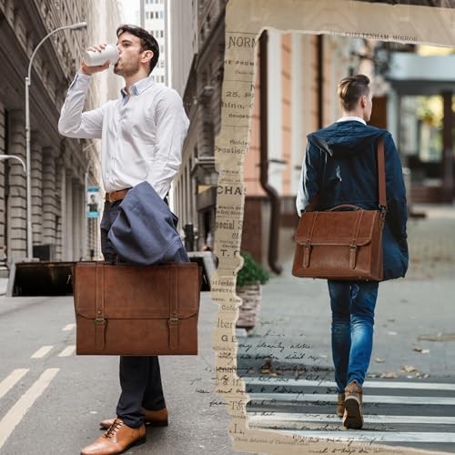 Messenger Bag for Men Vintage Leather Waterproof Laptop 15.6 inch Brown