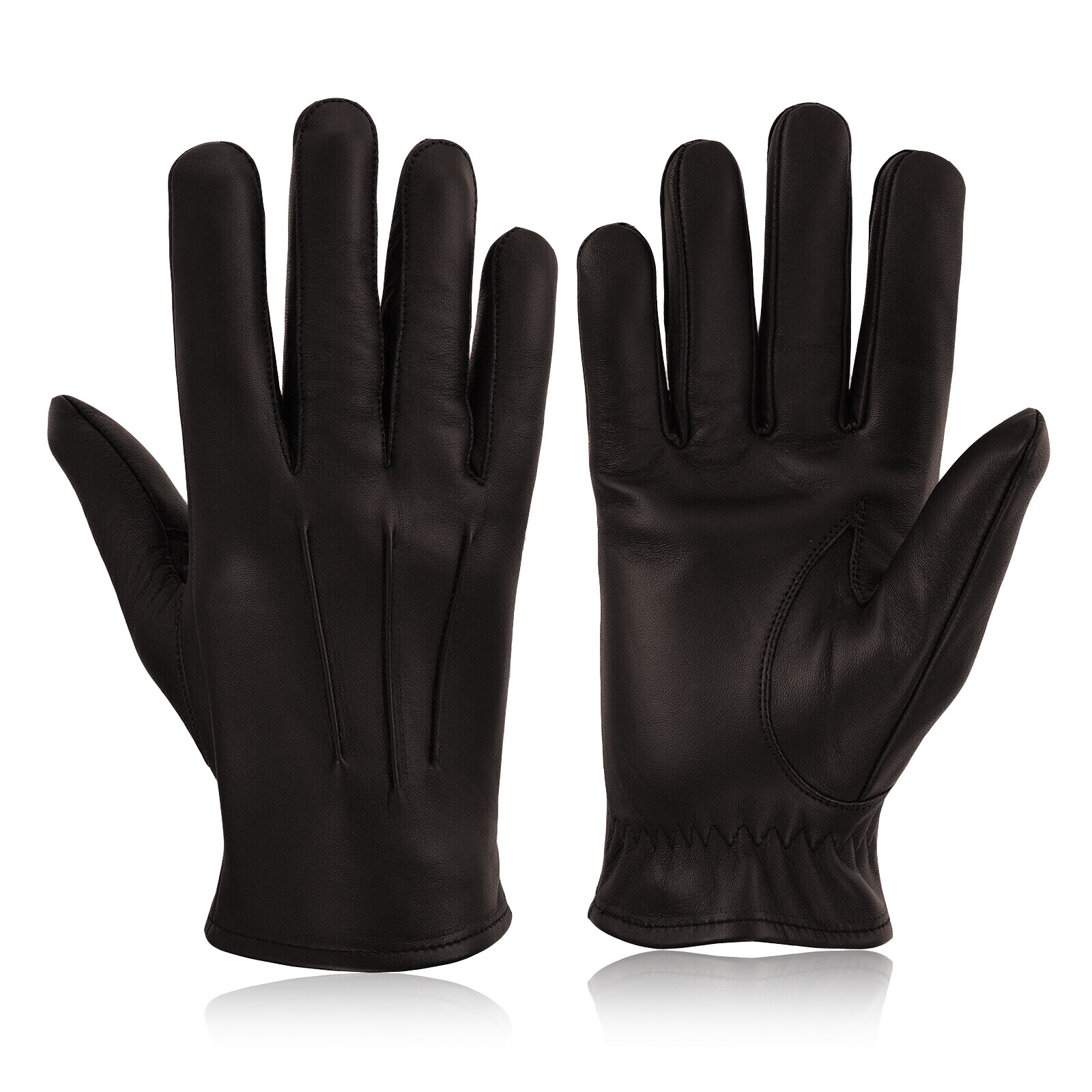Men’s Leather Police Top Quality Soft Genuine Real Driving Gloves Unlined Black
