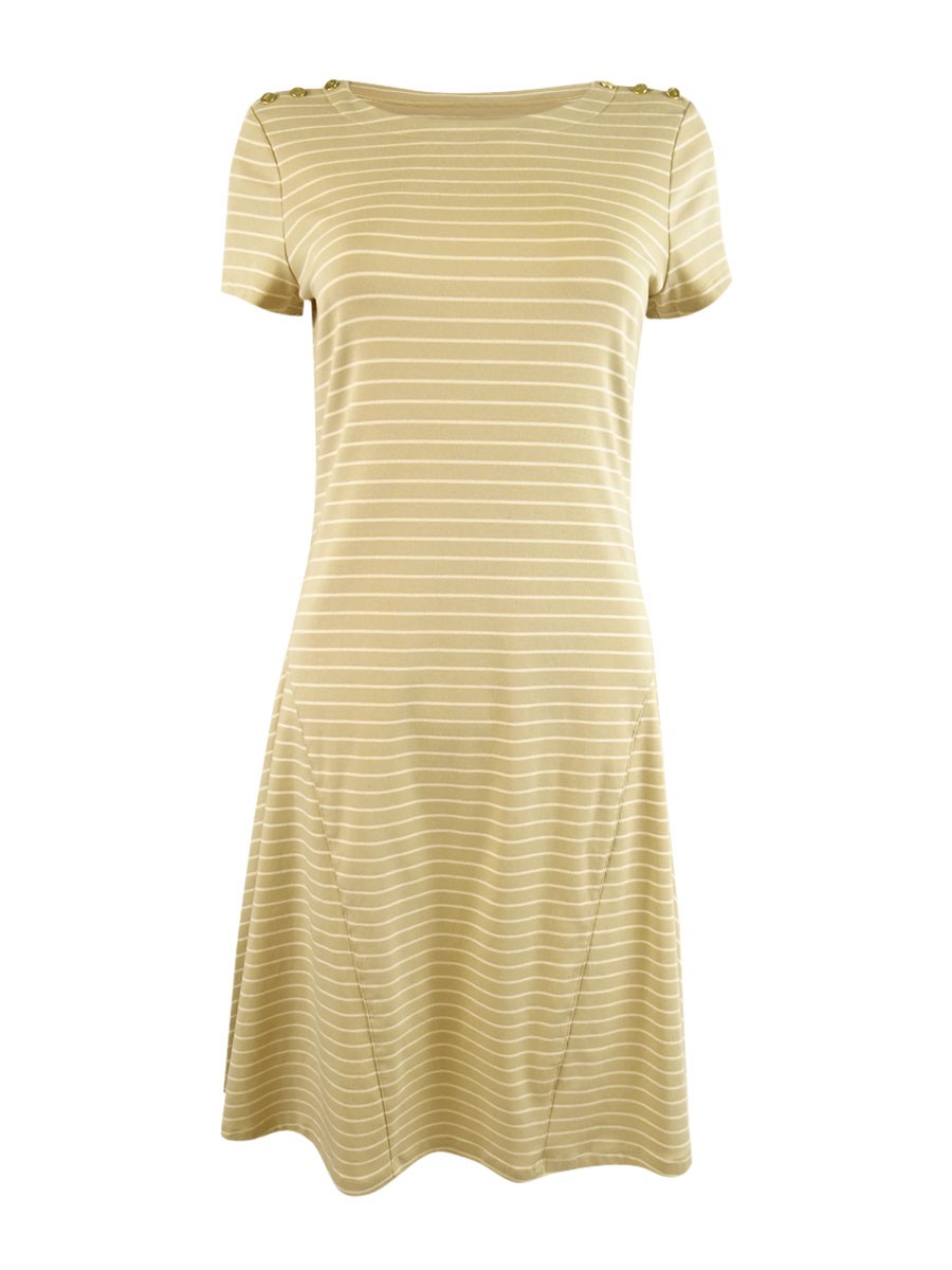 Lauren Ralph Lauren Women’s Striped Stretch Cotton Dress (4, Tan/Cream)