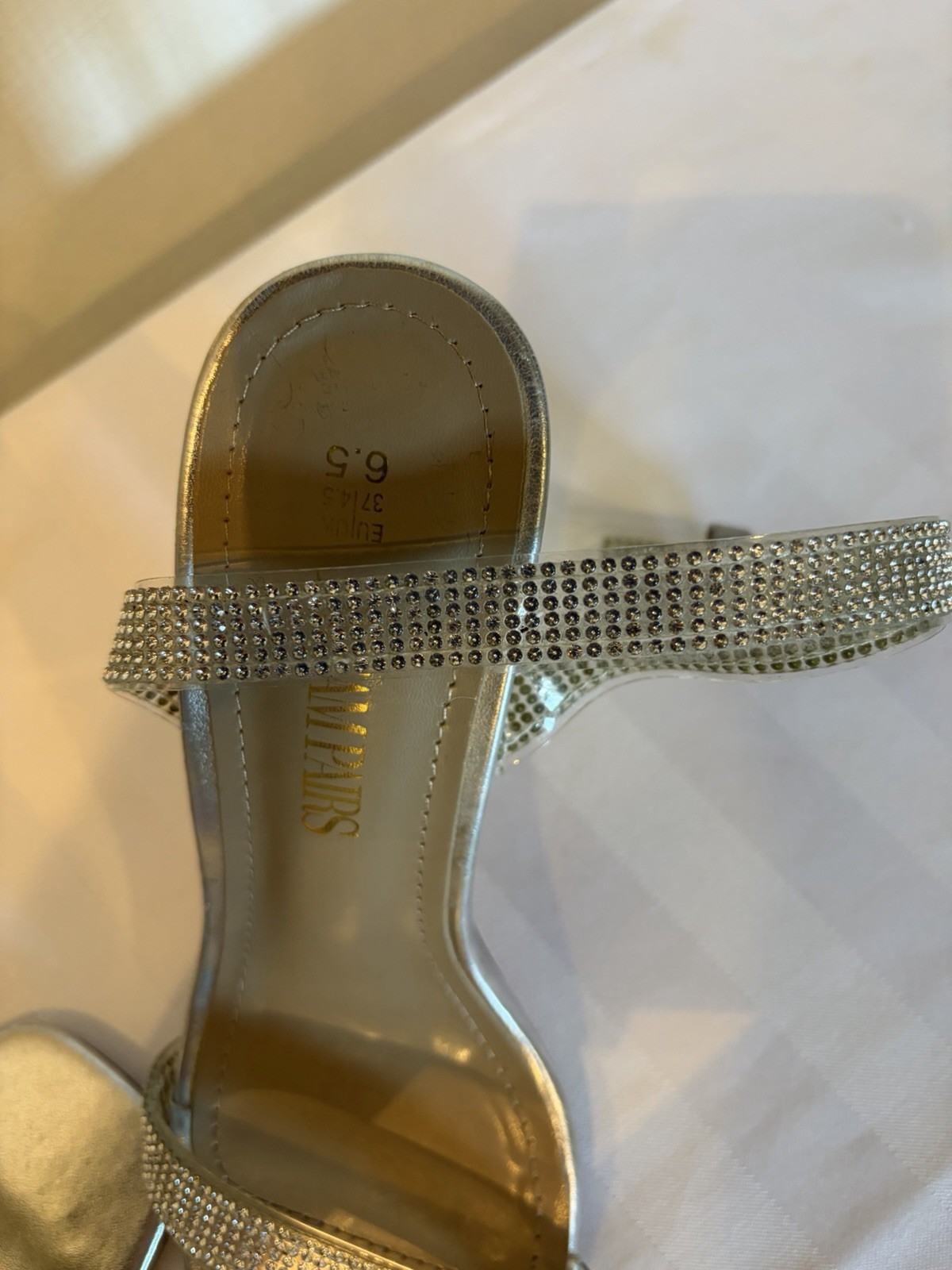 DREAM PAIRS Women’s Silver Rhinestone Strappy Slip-On Square Toe Heels 6.5