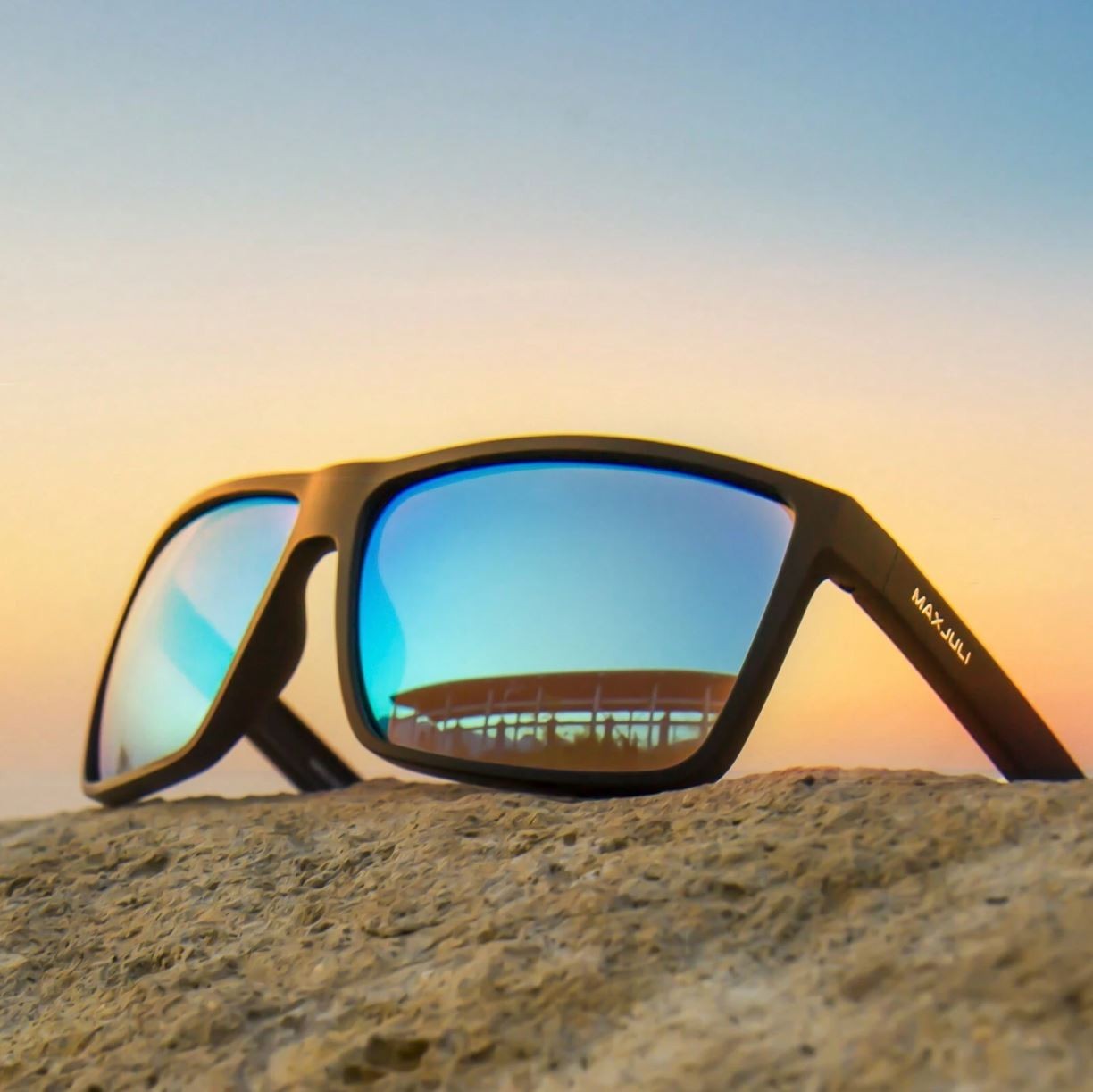 Men’s XXL Wide Fit Polarized Square Sunglasses Matte Black TR90 Blue Mirror Lens