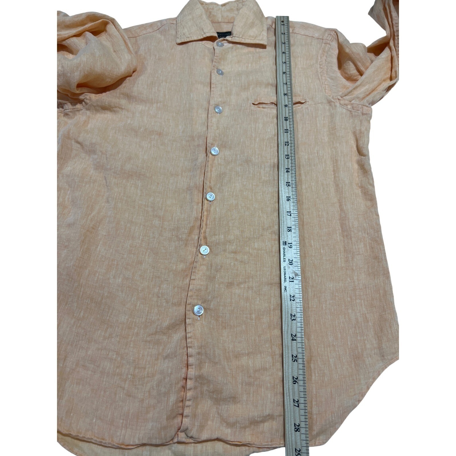 Corneliani Button Down Mens 15.5/39 Peach Orange Linen Made in Italy Luxury B27
