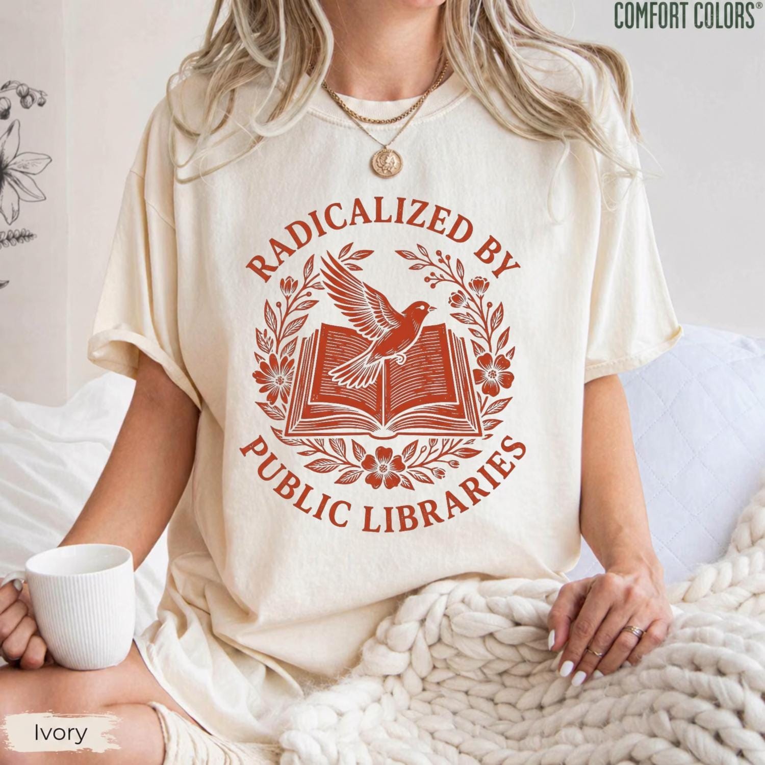 Radicalized by Public Libraries Retro Book Lover Shirt Distressed Graphic Tee