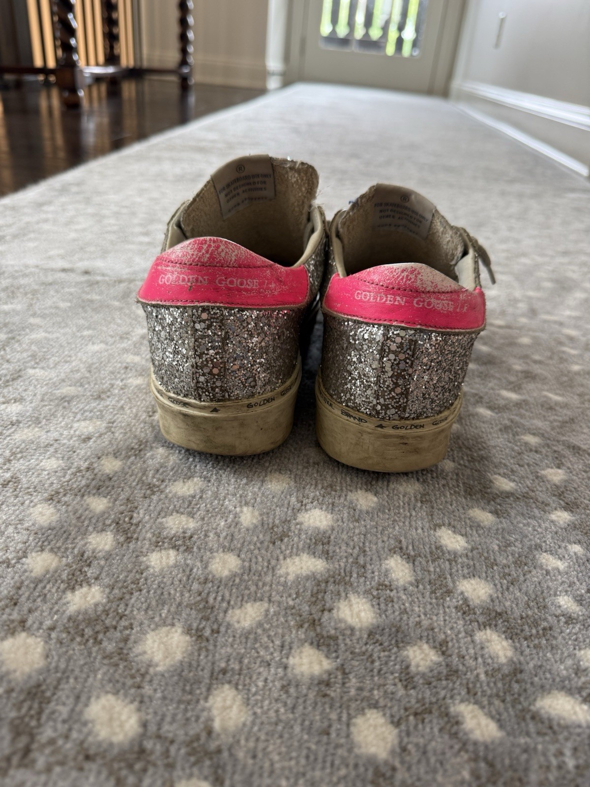 Golden Goose Hi Star Silver Glitter Sneaker White Star Pink Heel EU 37 US 7