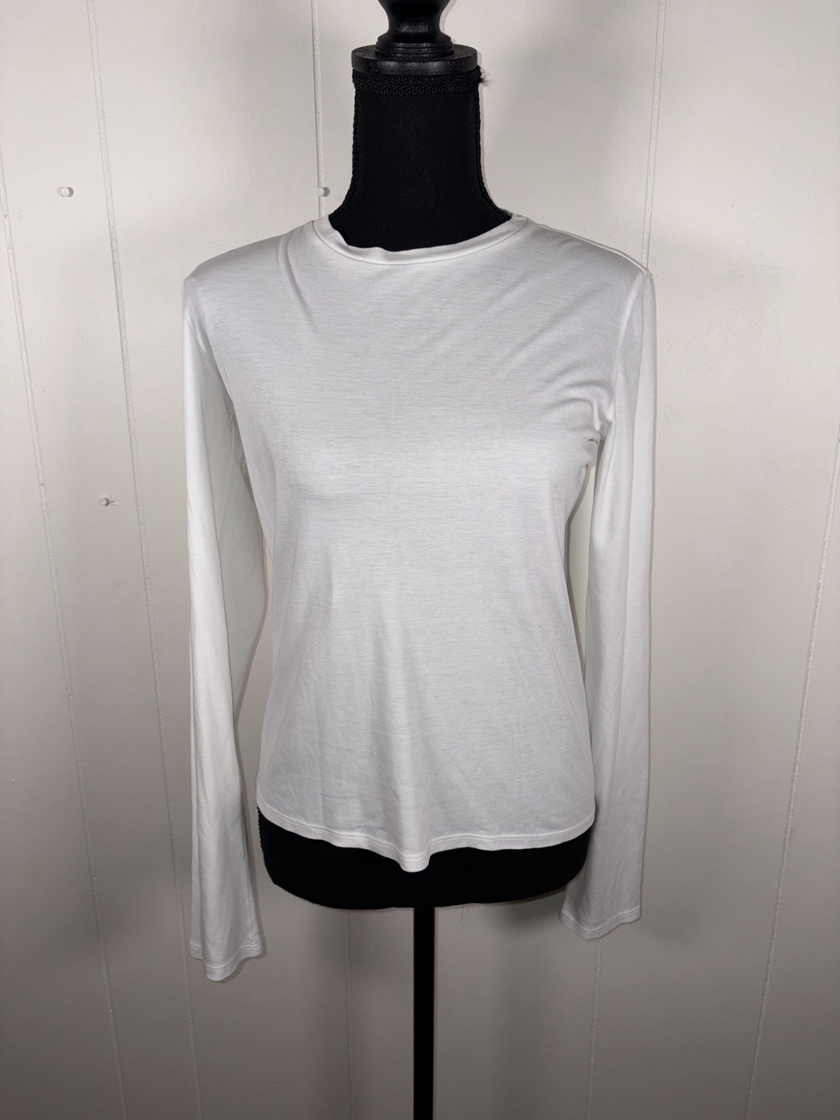 The Row Wesler T-Shirt Womens XS White Cotton Long Sleeve Crew Neck Back Seam