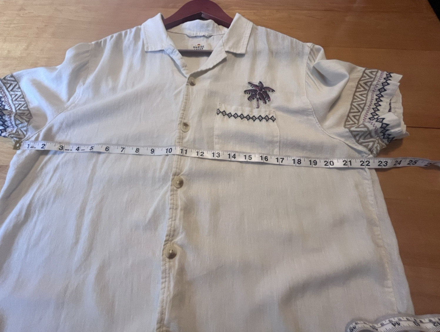 Marine Layer Linen Blend Resort Shirt Mens M/L Palm Tree Embroidered Camp Collar